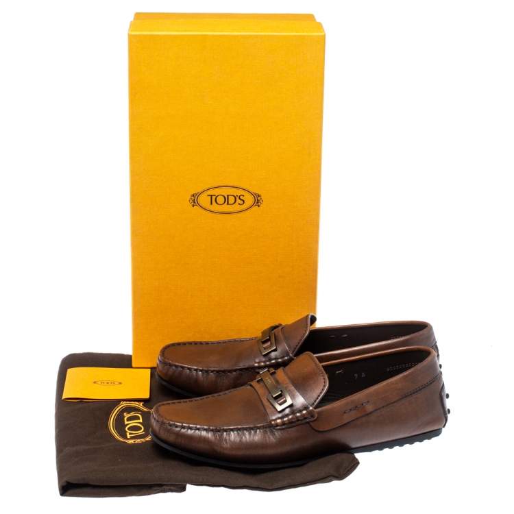 Pre Owned Tod's Brown Leather Macro Clamp Loafers Size 41A