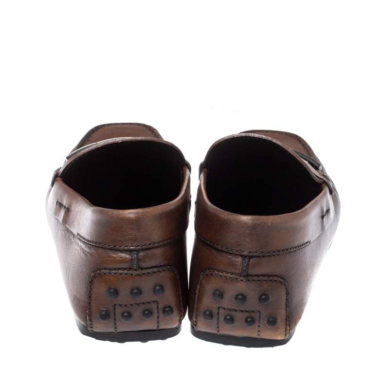 Pre Owned Tod's Brown Leather Macro Clamp Loafers Size 41A