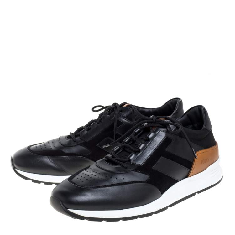 Pre Owned Tod's Black Suede Leather And Mesh Lace Up Sneakers Size 44.5