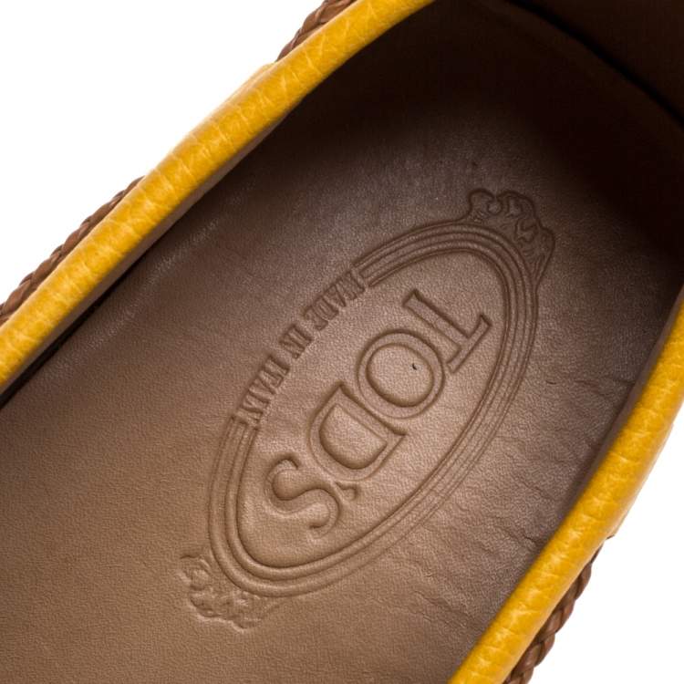 Pre Owned Tod's Yellow Leather Gommino Driving Bow Loafers Size 41.5