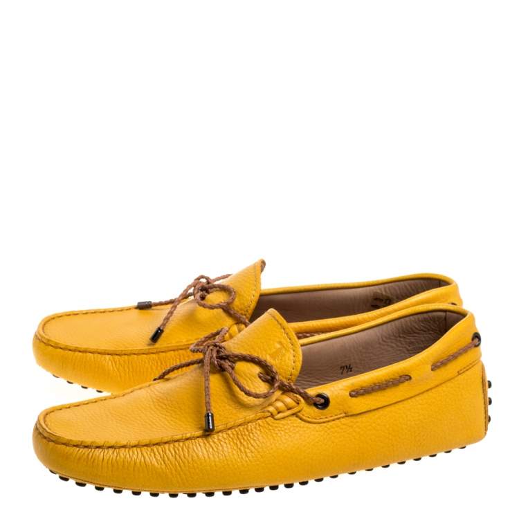 Pre Owned Tod's Yellow Leather Gommino Driving Bow Loafers Size 41.5