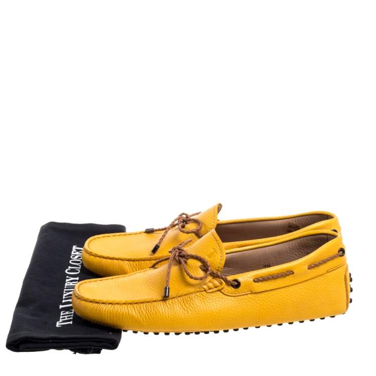 Pre Owned Tod's Yellow Leather Gommino Driving Bow Loafers Size 41.5