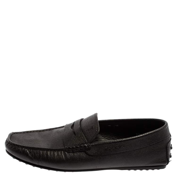 Pre Owned Tod's Black Grained Leather Penny Loafers Size 41.5