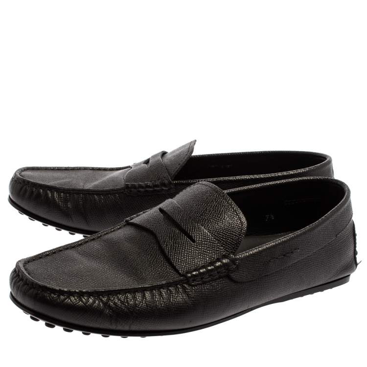 Pre Owned Tod's Black Grained Leather Penny Loafers Size 41.5