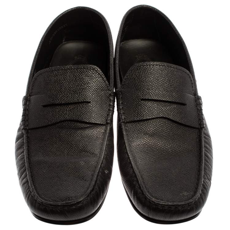 Pre Owned Tod's Black Grained Leather Penny Loafers Size 41.5