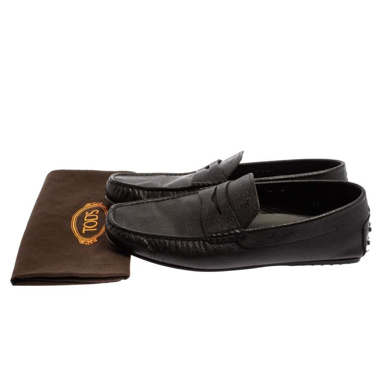 Pre Owned Tod's Black Grained Leather Penny Loafers Size 41.5