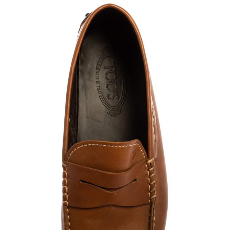Pre Owned Tod's Brown Leather Penny Slip On Loafers Size 42