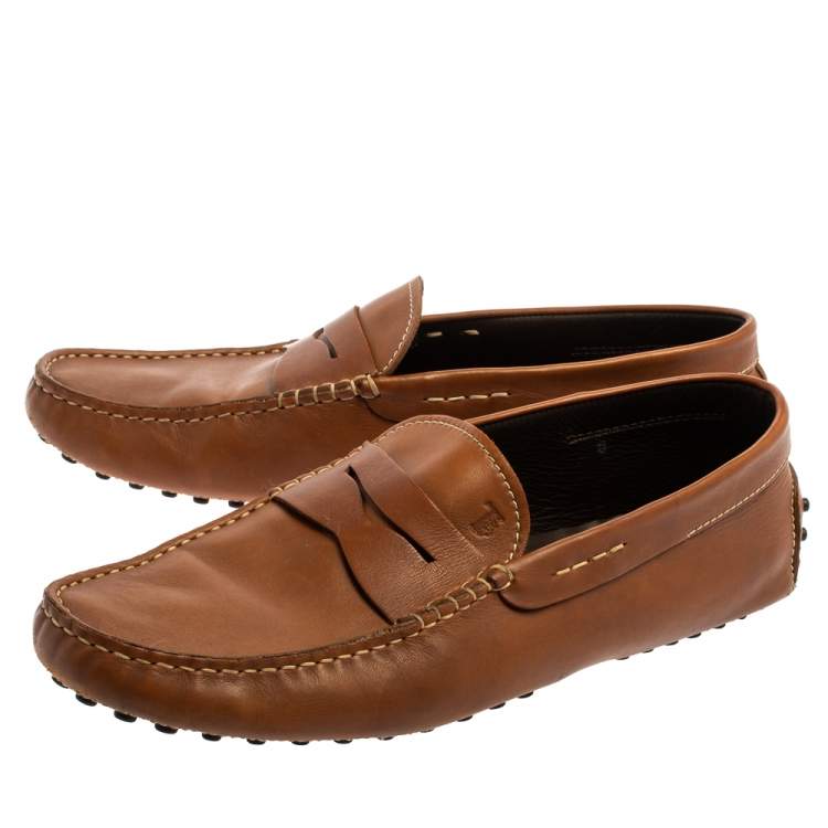 Pre Owned Tod's Brown Leather Penny Slip On Loafers Size 42