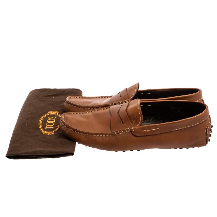Pre Owned Tod's Brown Leather Penny Slip On Loafers Size 42