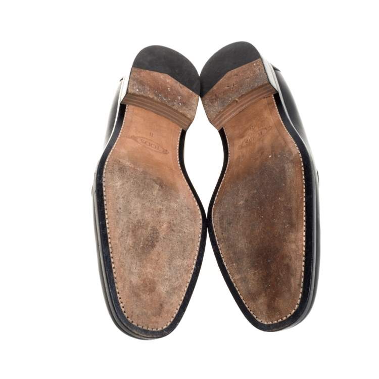 Pre Owned Tod's Black Leather Penny Loafers Size 42