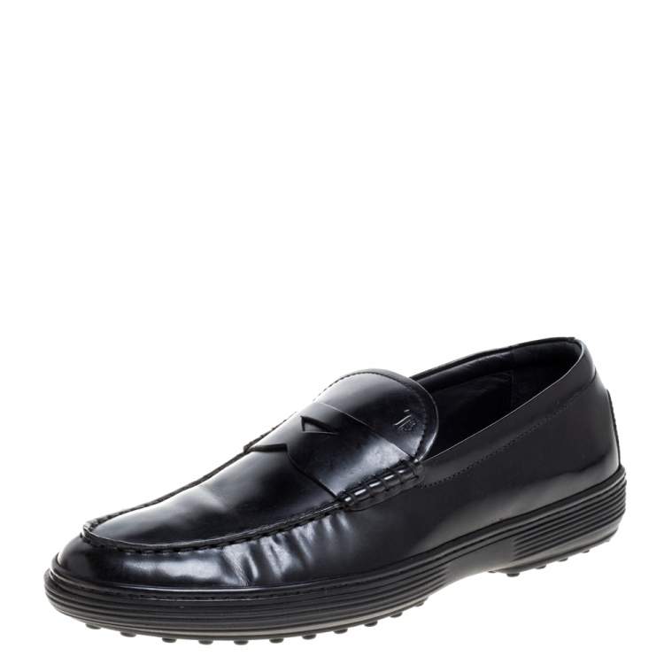Black Patent Leather Penny Loafers for Men by