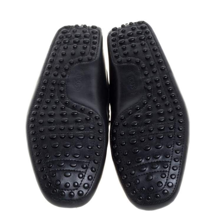 Pre Owned Tod's Black Leather Gommino Driving Bow Loafers Size 42.5