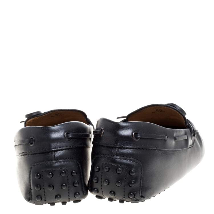 Pre Owned Tod's Black Leather Gommino Driving Bow Loafers Size 42.5