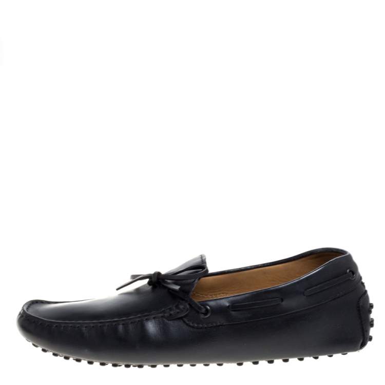 Pre Owned Tod's Black Leather Gommino Driving Bow Loafers Size 42.5