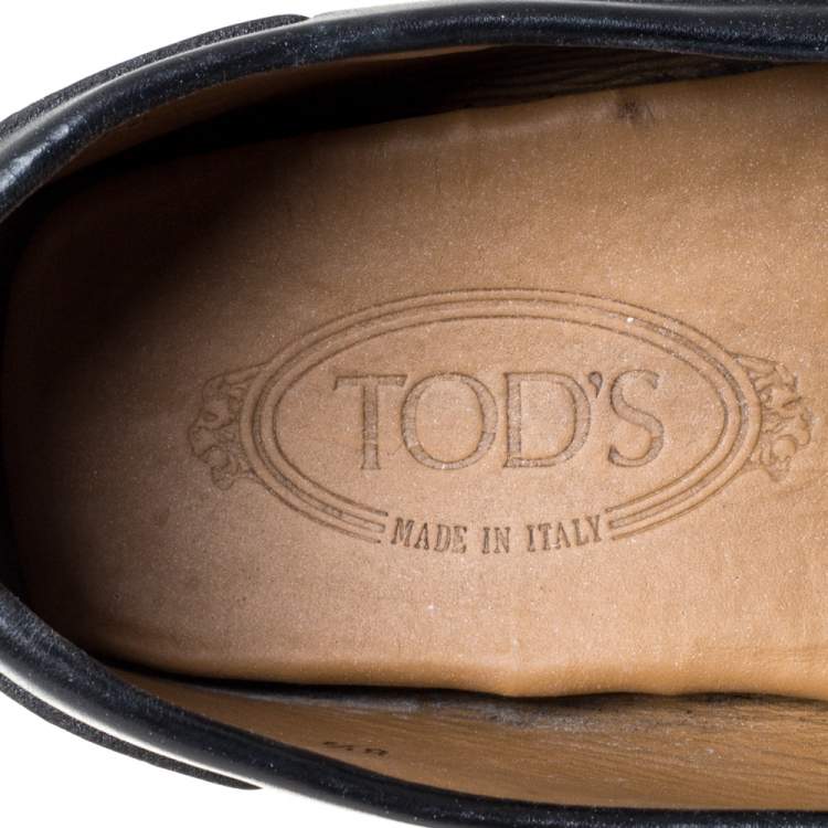 Pre Owned Tod's Black Leather Gommino Driving Bow Loafers Size 42.5