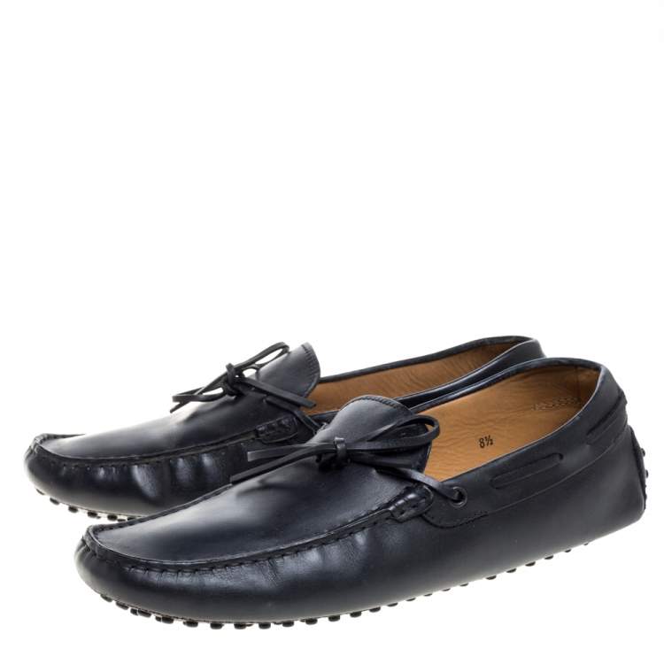 Pre Owned Tod's Black Leather Gommino Driving Bow Loafers Size 42.5