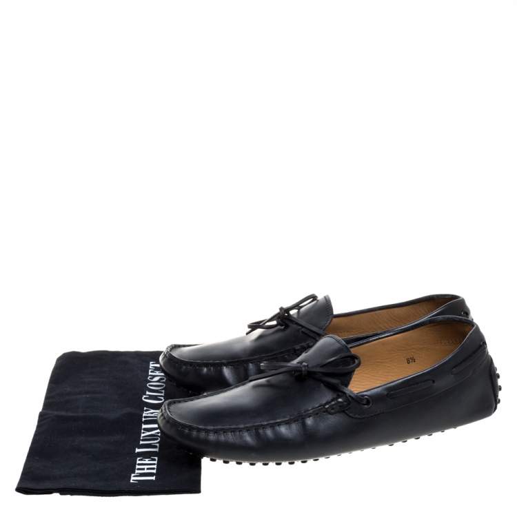 Pre Owned Tod's Black Leather Gommino Driving Bow Loafers Size 42.5