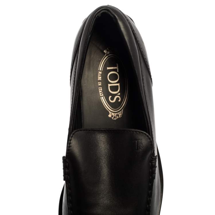 Pre Owned Tod's Black Leather Slip On Loafers Size 41