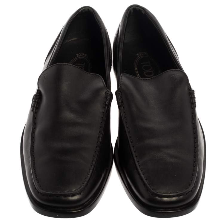 Pre Owned Tod's Black Leather Slip On Loafers Size 41