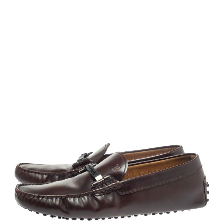 Pre Owned Tod's Burgundy Leather Braided Bit Slip On Loafers Size 44