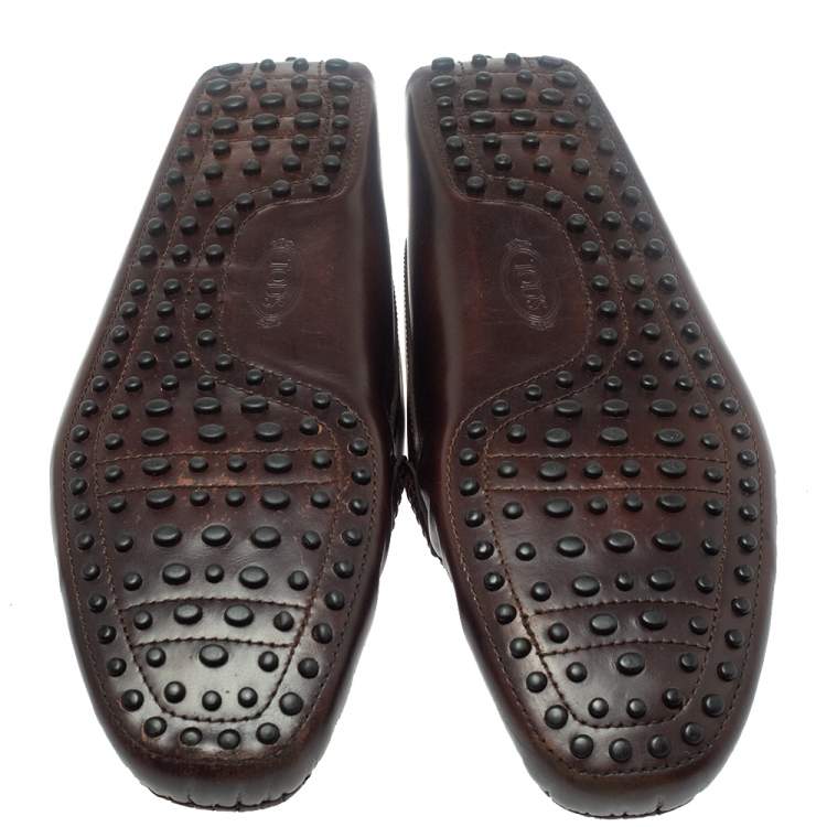 Pre Owned Tod's Burgundy Leather Braided Bit Slip On Loafers Size 44