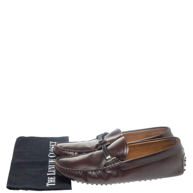 Pre Owned Tod's Burgundy Leather Braided Bit Slip On Loafers Size 44