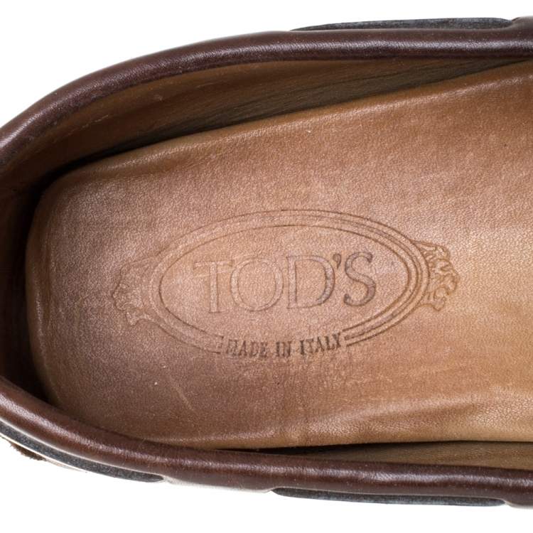 Pre Owned Tod's Brown Leather Bow Driver Loafers Size 44.5 