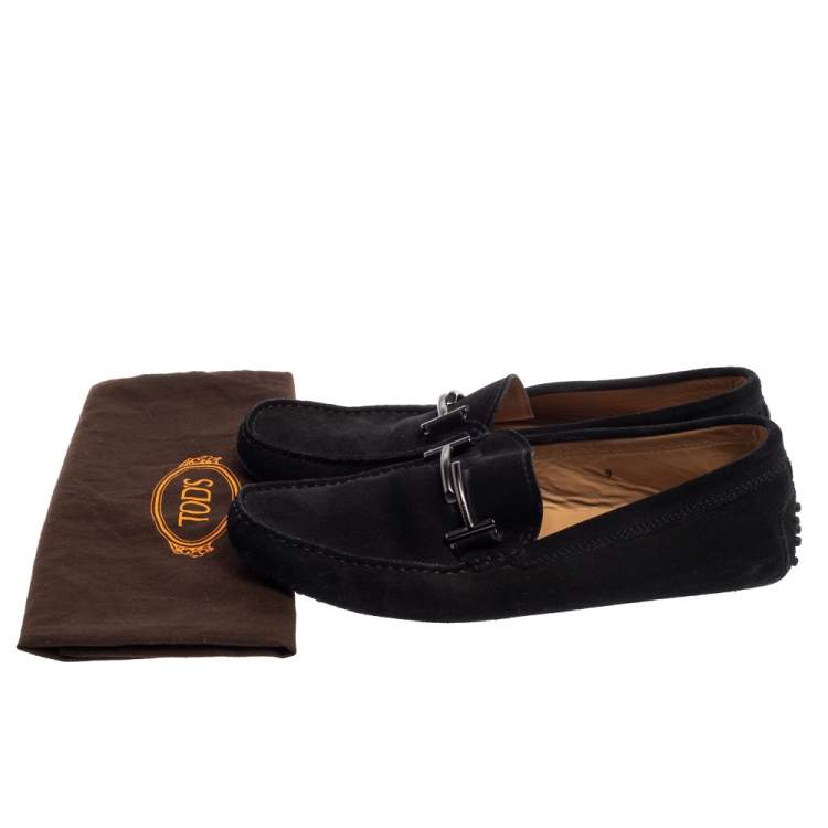 Pre Owned Tod's Black Suede Double T Slip On Loafers Size 43