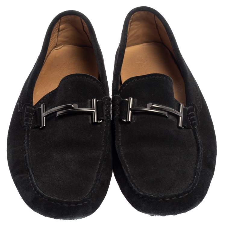 Pre Owned Tod's Black Suede Double T Slip On Loafers Size 43