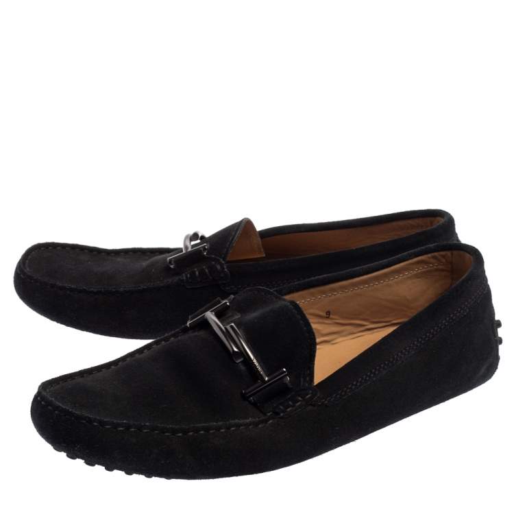 Pre Owned Tod's Black Suede Double T Slip On Loafers Size 43