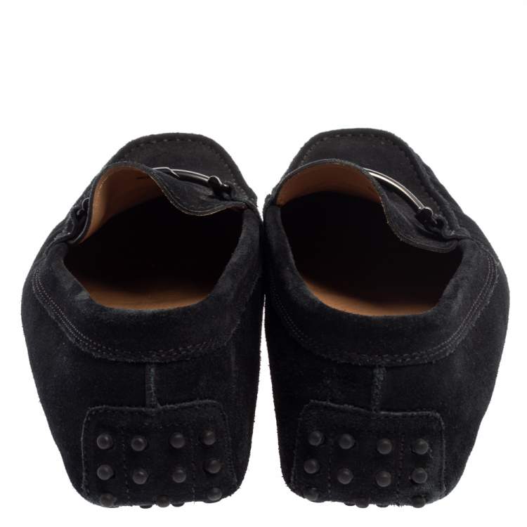 Pre Owned Tod's Black Suede Double T Slip On Loafers Size 43
