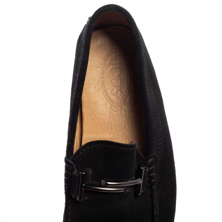 Pre Owned Tod's Black Suede Double T Slip On Loafers Size 43