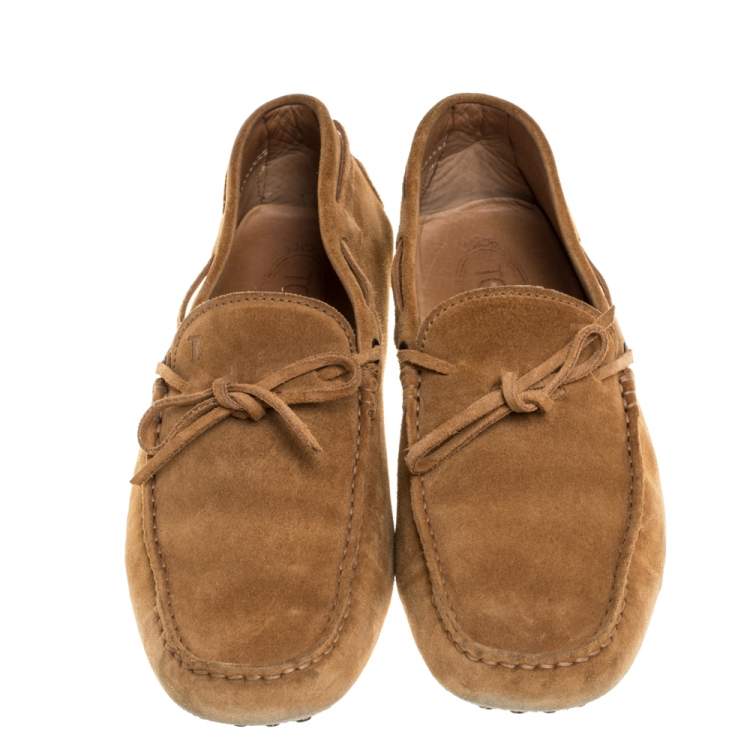 Pre Owned Tod's Tan Suede Gommino Driving Slip On Loafers Size 43