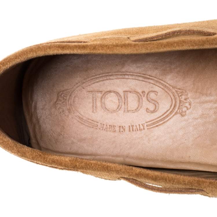Pre Owned Tod's Tan Suede Gommino Driving Slip On Loafers Size 43