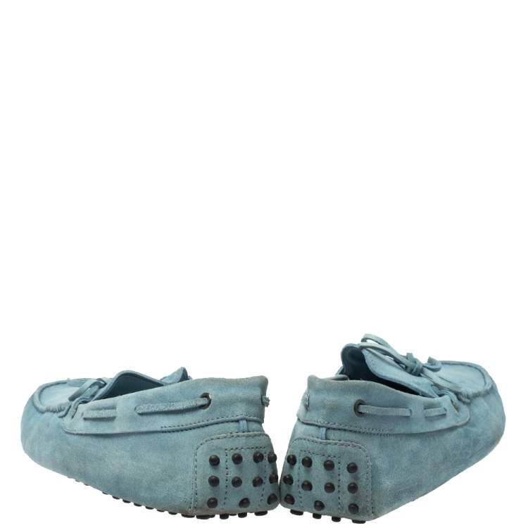 Pre Owned Tod's Light Blue Suede Bow Slip On  Loafers Size 44.5 