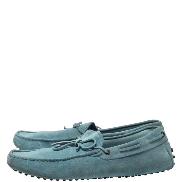 Pre Owned Tod's Light Blue Suede Bow Slip On  Loafers Size 44.5 