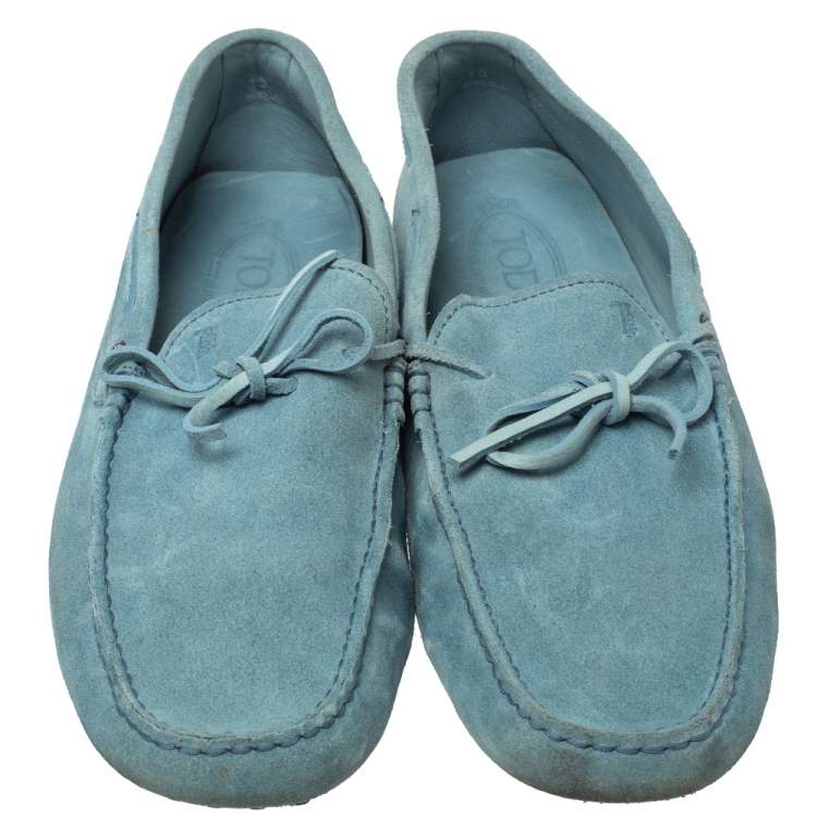 Pre Owned Tod's Light Blue Suede Bow Slip On  Loafers Size 44.5 