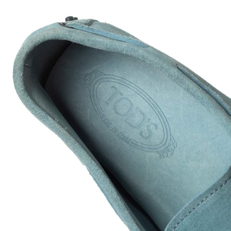 Pre Owned Tod's Light Blue Suede Bow Slip On  Loafers Size 44.5 