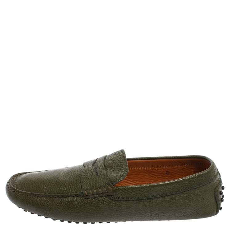Pre Owned Tod's Military Green Leather Penny Slip On Loafers Size 42