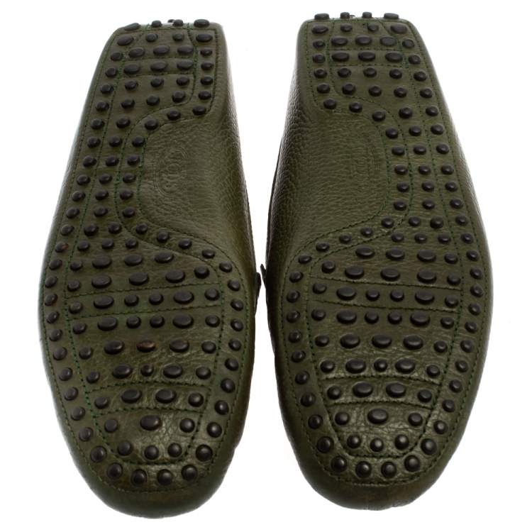 Pre Owned Tod's Military Green Leather Penny Slip On Loafers Size 42