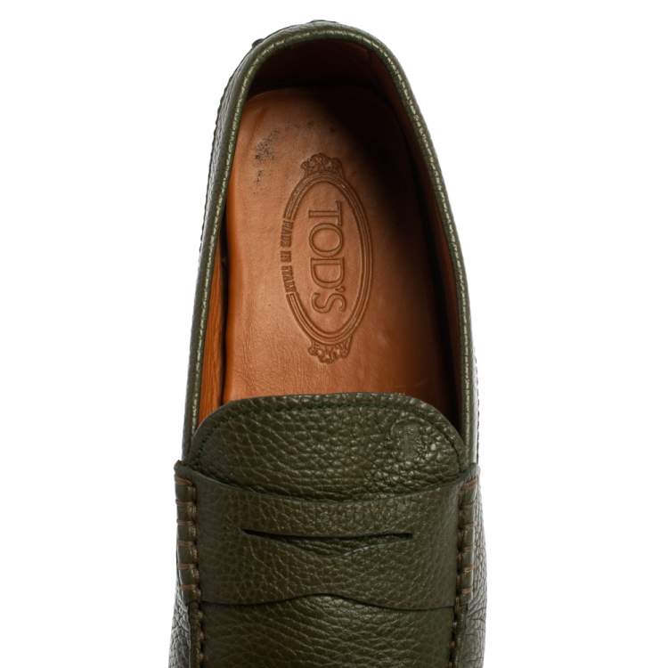 Pre Owned Tod's Military Green Leather Penny Slip On Loafers Size 42