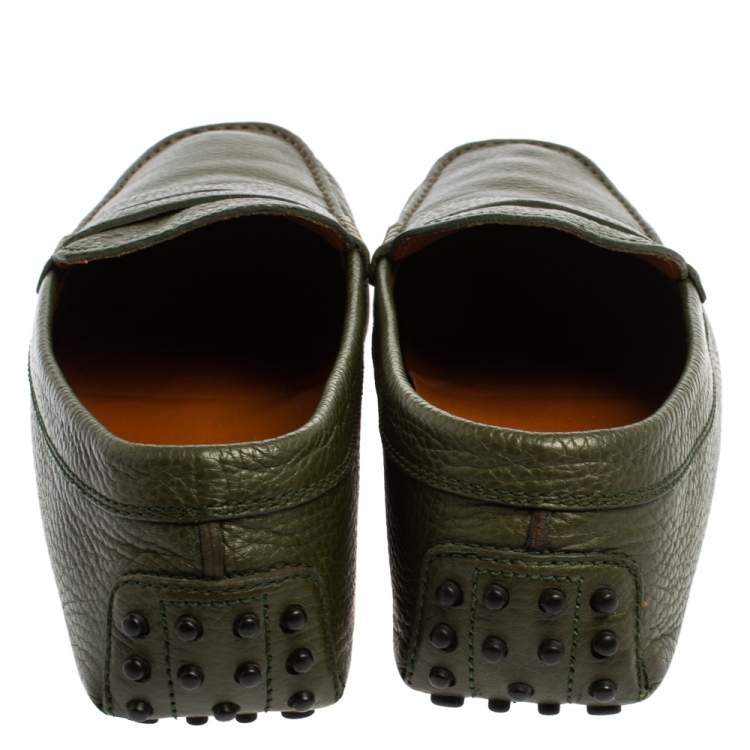 Pre Owned Tod's Military Green Leather Penny Slip On Loafers Size 42