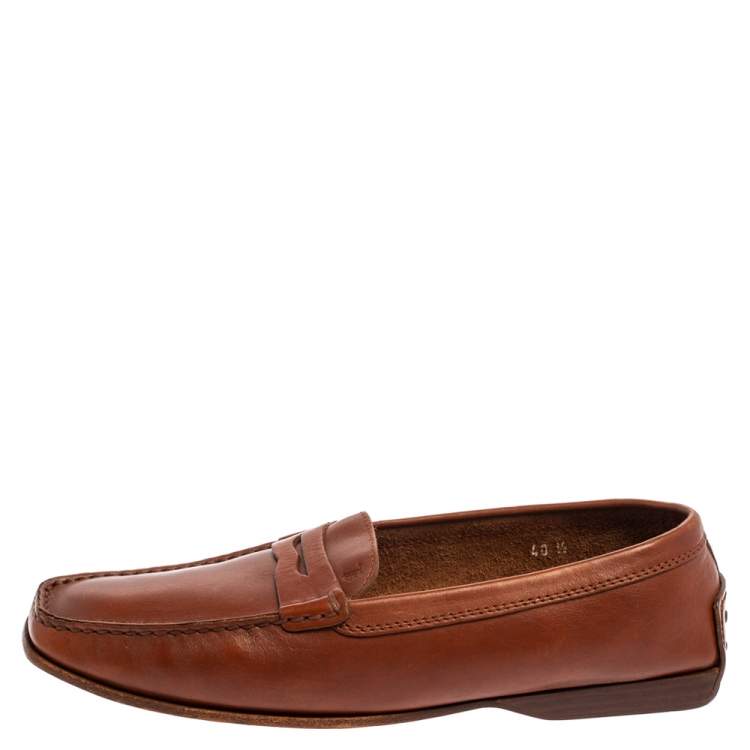 Pre Owned Tod's Brown Leather Penny Slip On Loafers Size 40.5