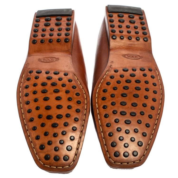Pre Owned Tod's Brown Leather Penny Slip On Loafers Size 40.5
