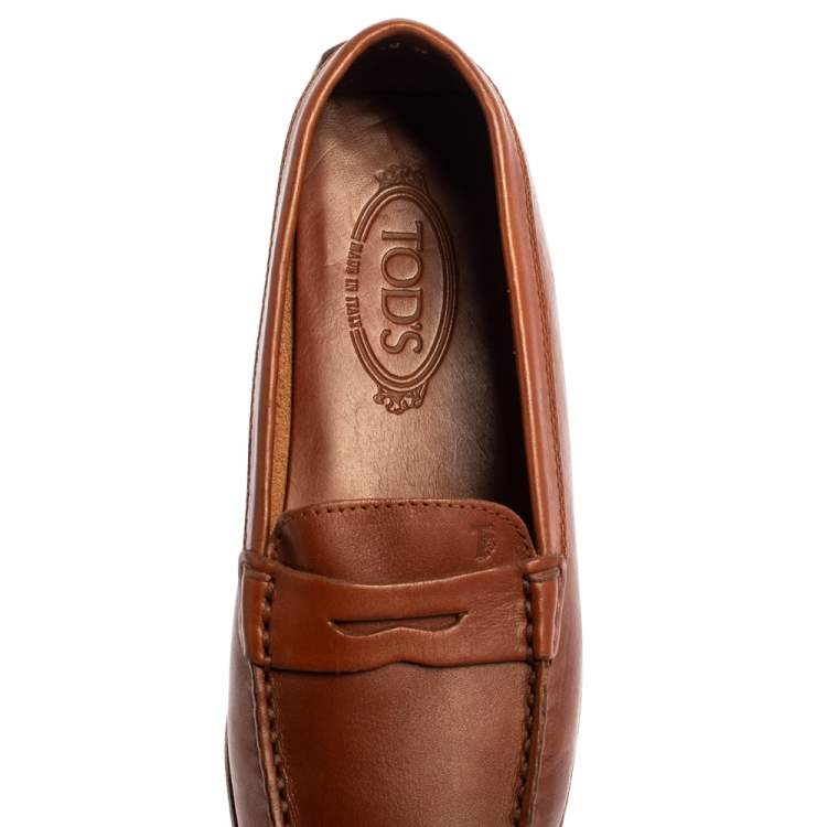 Pre Owned Tod's Brown Leather Penny Slip On Loafers Size 40.5