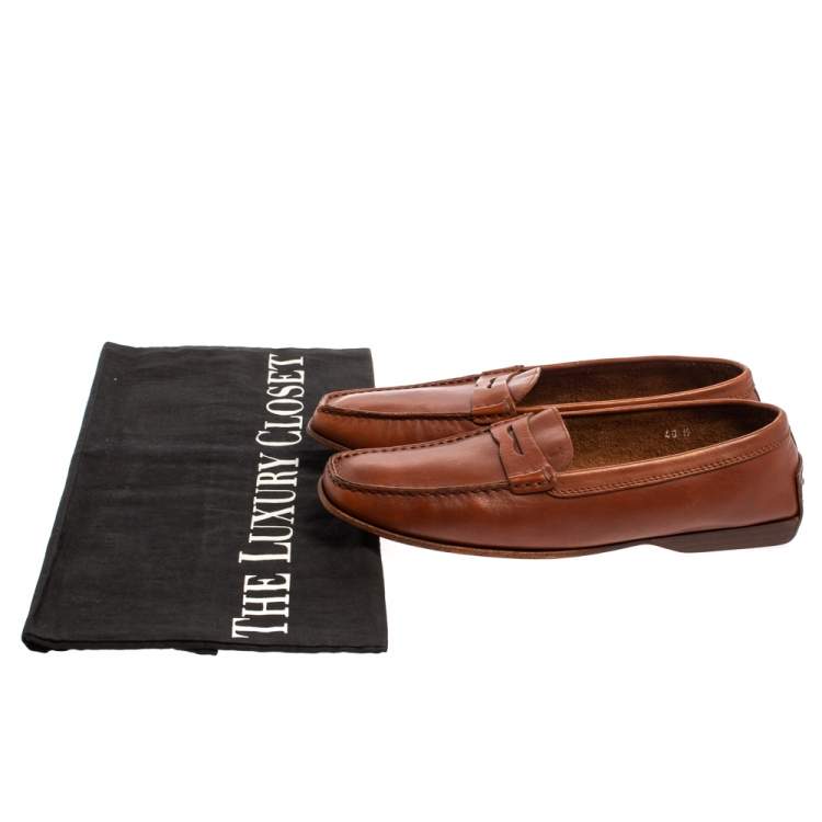 Pre Owned Tod's Brown Leather Penny Slip On Loafers Size 40.5