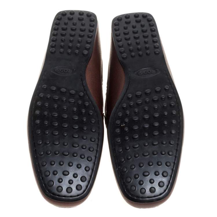 Pre Owned Tod's Brown Leather  Logo Buckle Slip On Loafers Size 44