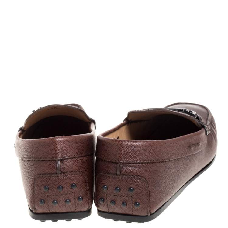 Pre Owned Tod's Brown Leather  Logo Buckle Slip On Loafers Size 44