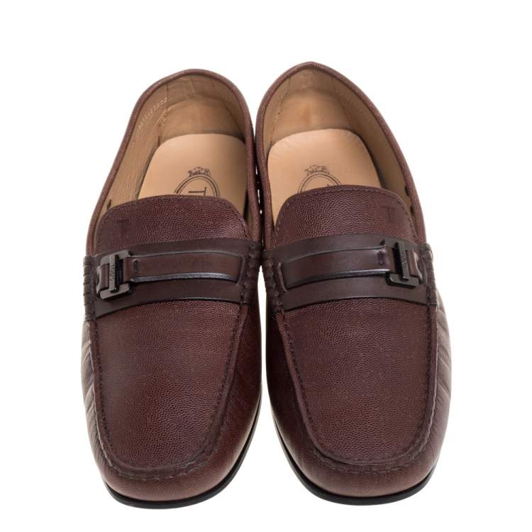 Pre Owned Tod's Brown Leather  Logo Buckle Slip On Loafers Size 44