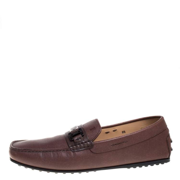 Pre Owned Tod's Brown Leather  Logo Buckle Slip On Loafers Size 44